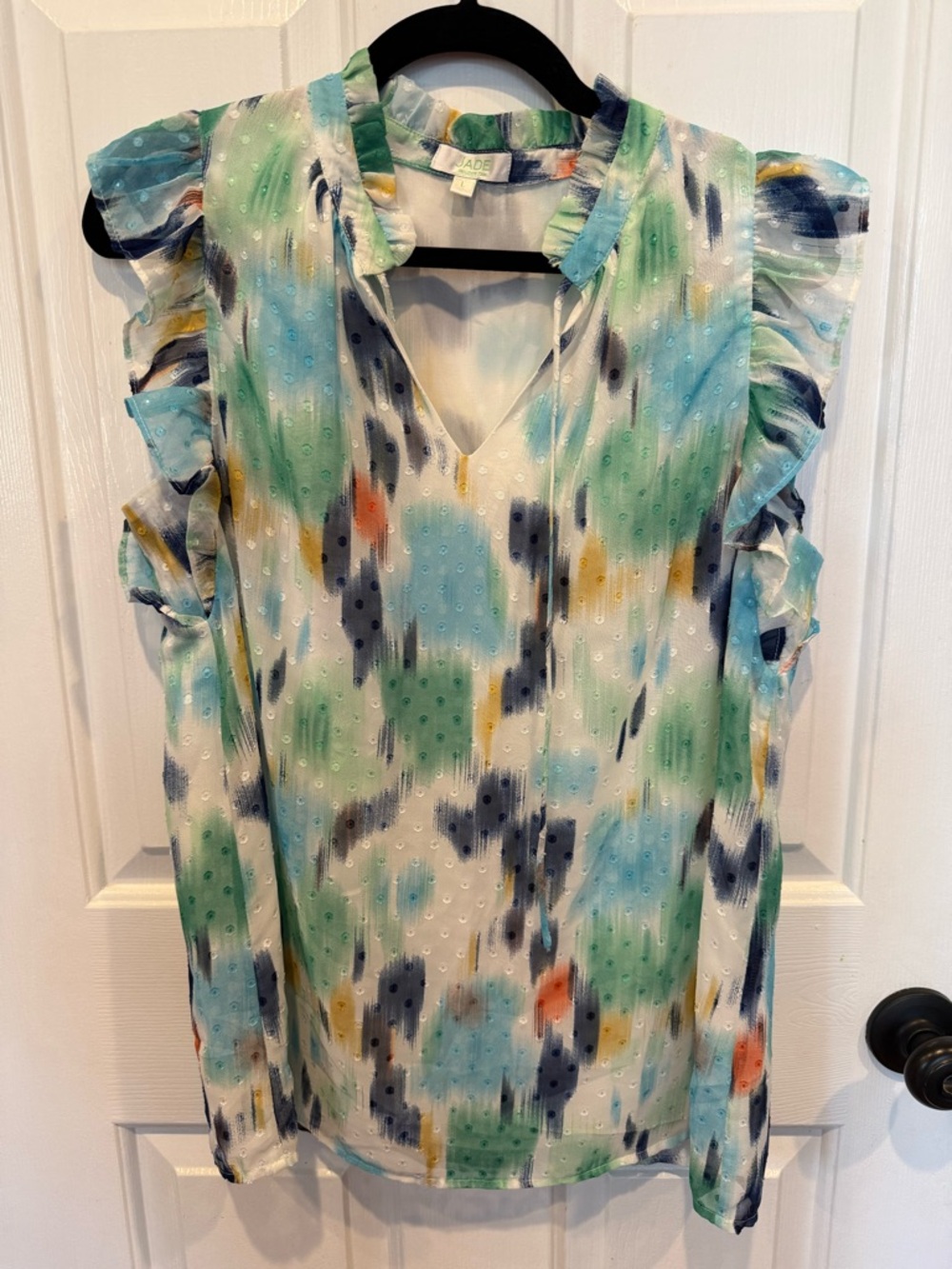 JADE Multicolor Ruffle sleeve blouse sz L